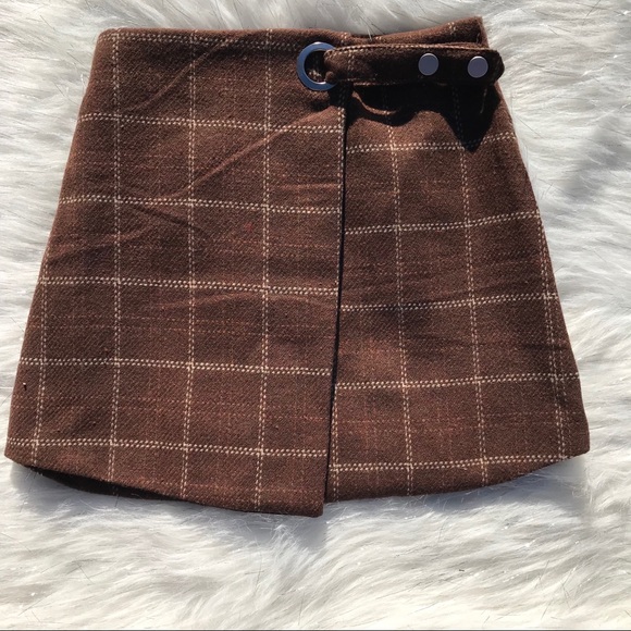 -SOLD- Coffee Brown Plaid Mini Skirt Small - Picture 2 of 6